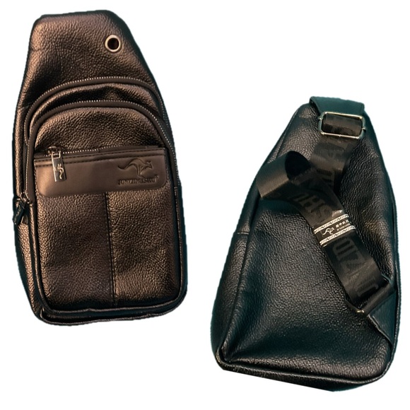 Stylish Black Leather Unisex Sling Bag NWOT - Picture 3 of 3